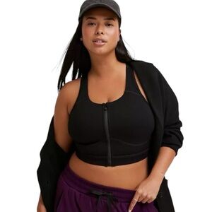 Torrid Low-Impact Wireless Zip-Front Active Sports Bra Black Sz 1